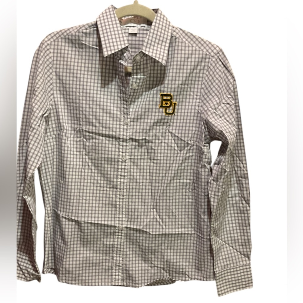 Baylor Bears Women’s Button Down Checkered Shirt with BU Embroidered Logo